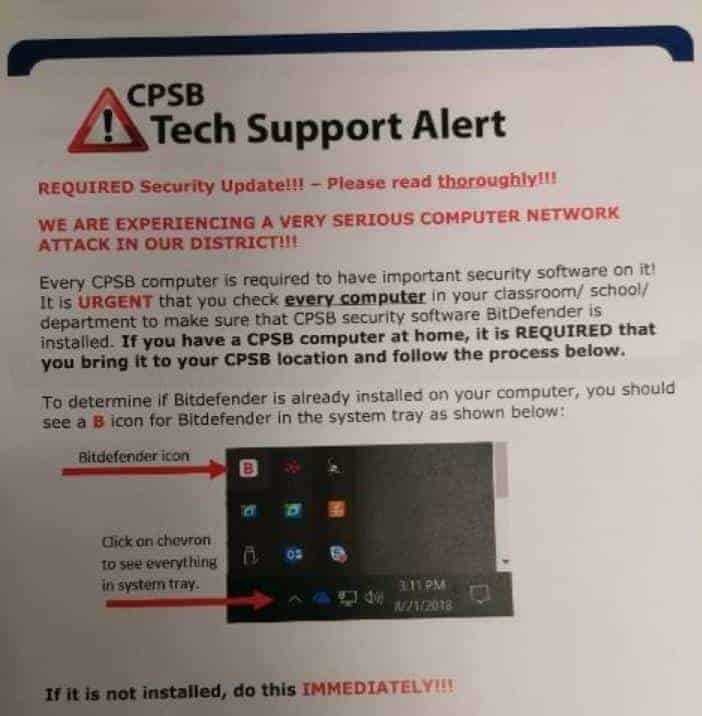 CPSB Watch Tech Support Alert