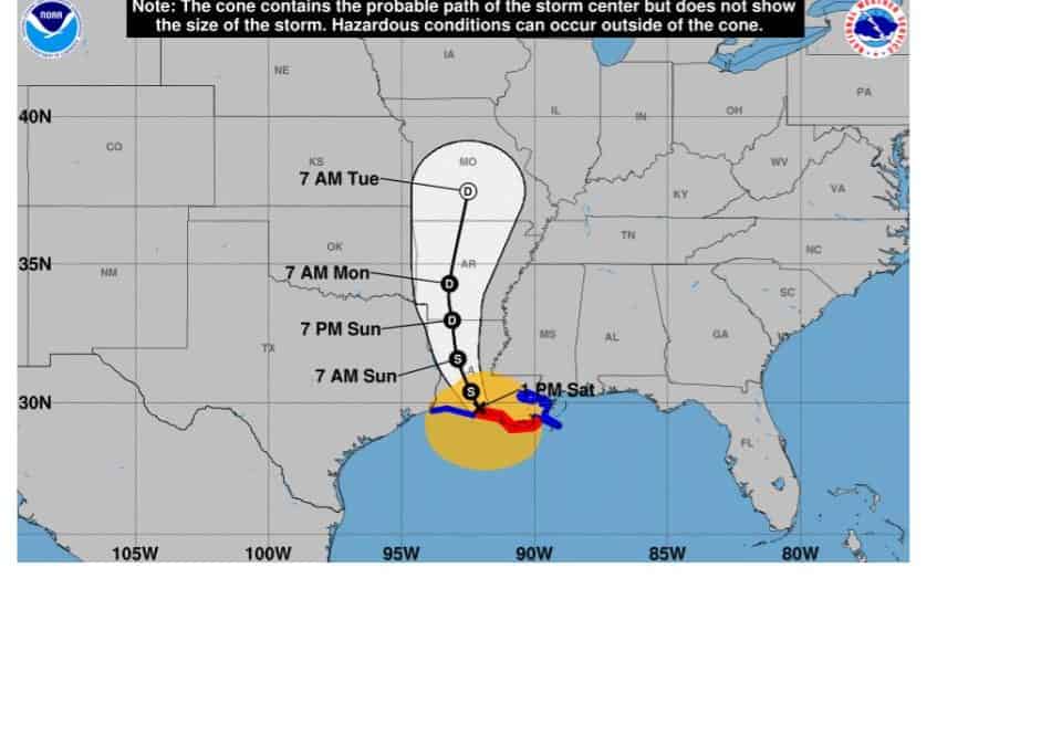 Barry Makes Landfall Near Intracoastal City and Weakens to a Tropical Storm