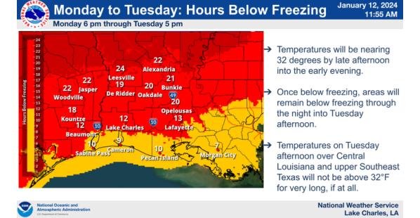 Louisiana and Texas Freezing Temperatures Expected January 15-16, 2024