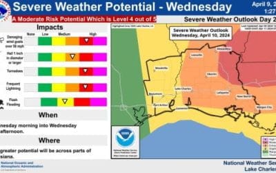 Severe Weather Alert: Lake Charles and Southwest Louisiana Faces Moderate Risk on Wednesday, April 10